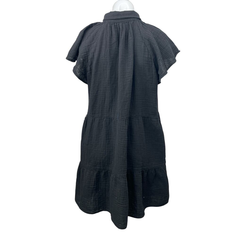 Gap Black Collared Flutter Sleeve Button Tiered M… - image 2
